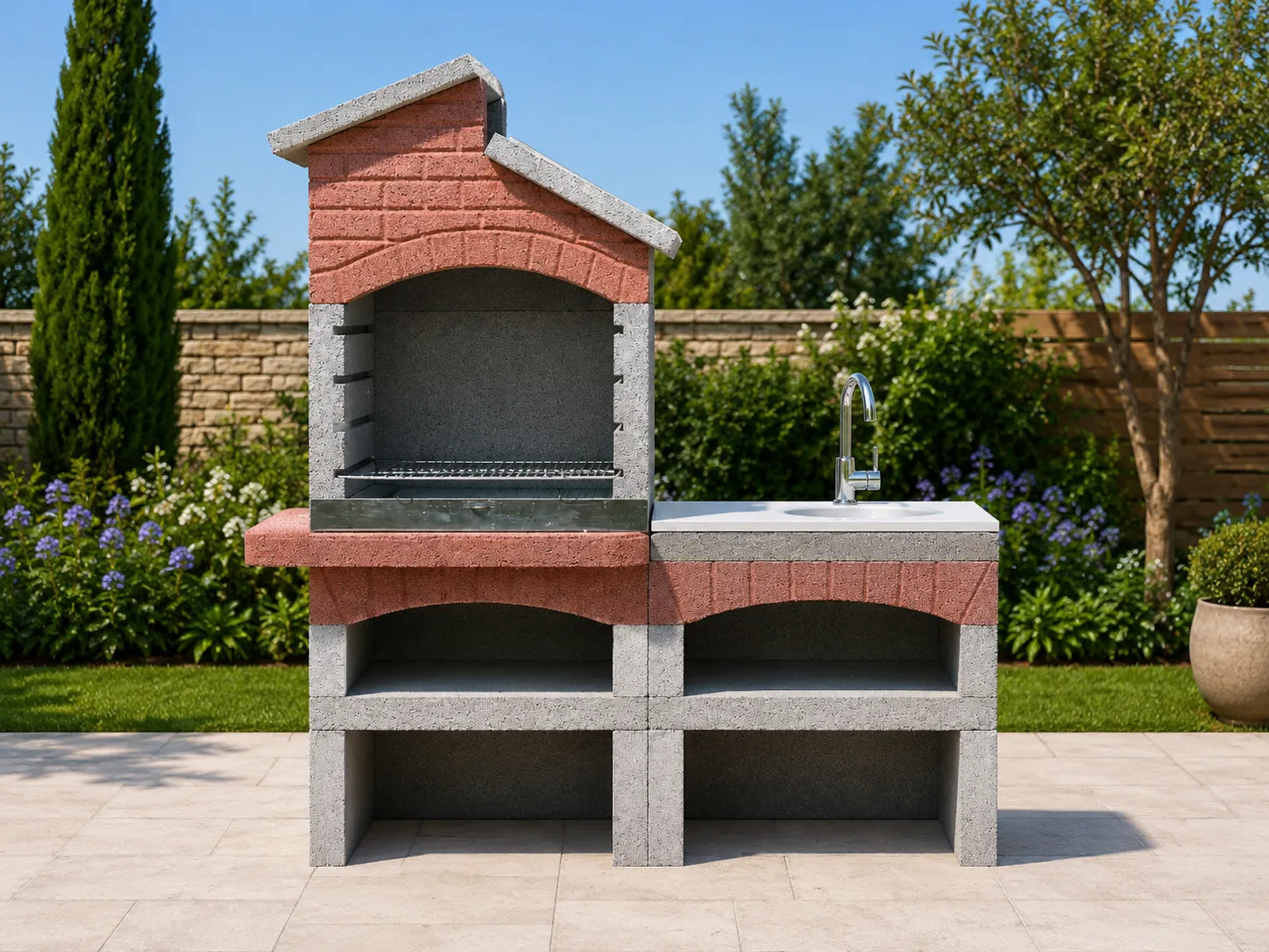 Model 303-L Lavabolu Ek Masalı Çatı Beton Barbekü — Ankara Barbekü